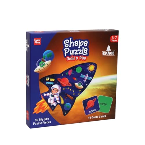 UnikPlay Form-Puzzlespiel | 16 große Puzzleteile mit Spielkarten zum Lernen und Spaß haben | Objekt- und Farberkennungsspiel für Kinder von 3–7 Jahren – Lernspielzeug für Kinder (Weltraum) von UnikPlay