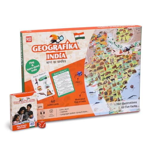 UnikPlay Geografika Kartenspiel mit illustrierter Karte und 40 Spielkarten – Lernen mit Spaß für Kinder ab 6 Jahren | Pädagogisches Geographie-Brettspiel für Kinder – (Welt) von UnikPlay