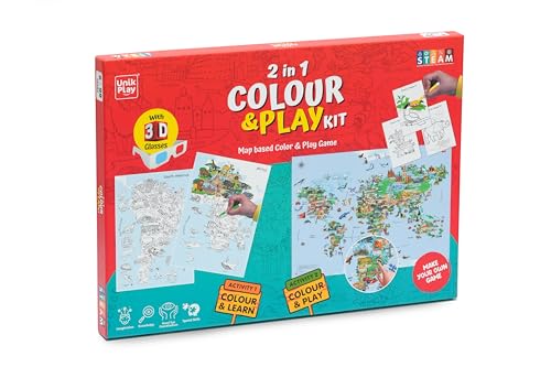 Unikplay 2-in-1-Mal- und Spielset | Weltkartenspiel | Lernspiel und unterhaltsames Malspiel | Malset auf Geografiebasis | Allgemeinwissensspiel | Familienaktivität | Lerngeschenke für Kinder ab 6 Jahr von UnikPlay