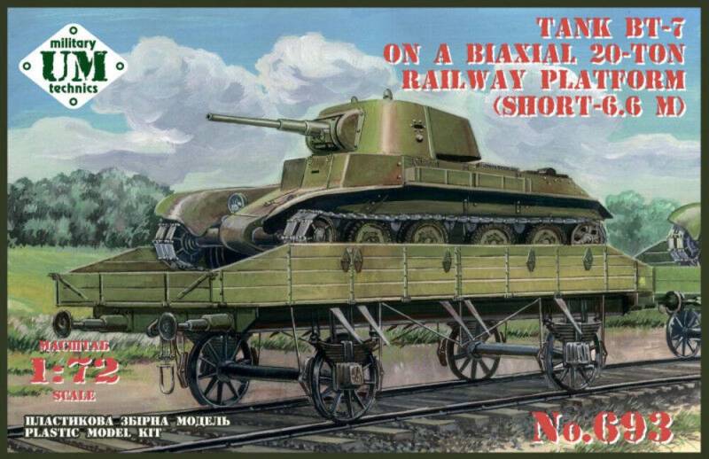 BT-7 tank on a biaxial 20-ton railway platform (short - 6.6m) von Unimodels