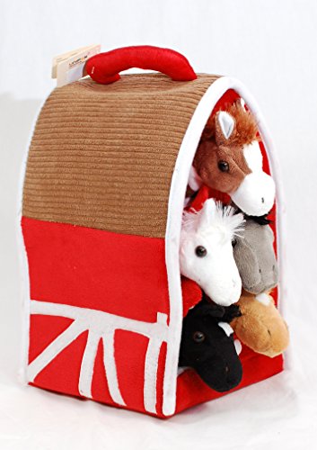 Plush Horse Barn with Horses - Five (5) Stuffed Animal Horses in Play Carrying Barn Case by Unipak von Unipak