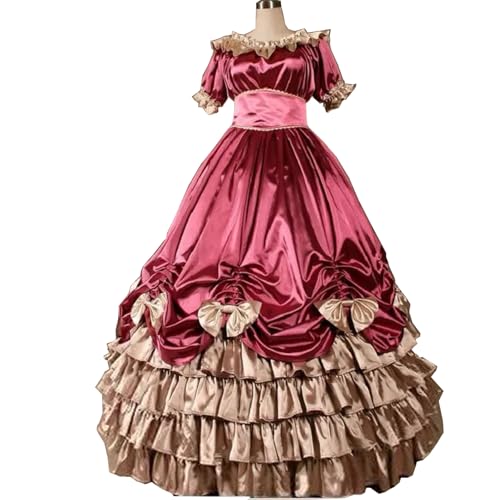 UniqKaliber 18. Jahrhundert viktorianisches Mittelalterliches Bürgerkrieg Ballkleid Cosplay Tanzkostüm Dame Prinzessin Kostüm Vintage Kleid, rose, 46 von UniqKaliber