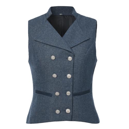 UniqKaliber Anzugweste mit V-Ausschnitt für Damen, Tweed, Arbeitskleidung, schmale Passform, Büro, zweireihig, Business-Revers, elegante Weste, marineblau, XL Plus von UniqKaliber