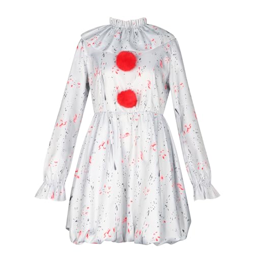 UniqKaliber Clown-Kostüm, Kleid für Damen, Halloween, gruseliger Film, Cosplay, Erwachsenen-Outfits von UniqKaliber