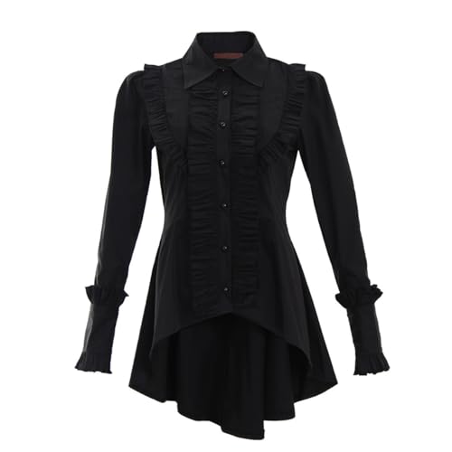 UniqKaliber Damen-Gothic-Bluse, viktorianischer Vintage-Stil, langärmelig, Rüschenkragen, mittelalterliches Oberteil für Kostümparty von UniqKaliber