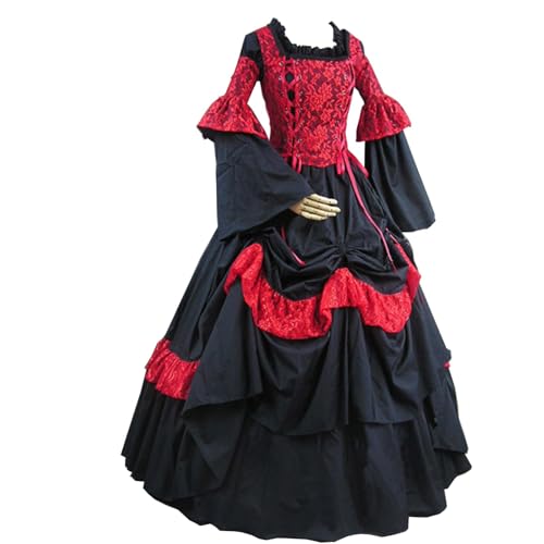 UniqKaliber Damen Gothic Viktorianisches Kleid aus dem 18. Jahrhundert Rokoko Ballkleid Vintage Kolonial Schnürkorsett Kleid für Mottoparty Cosplay von UniqKaliber