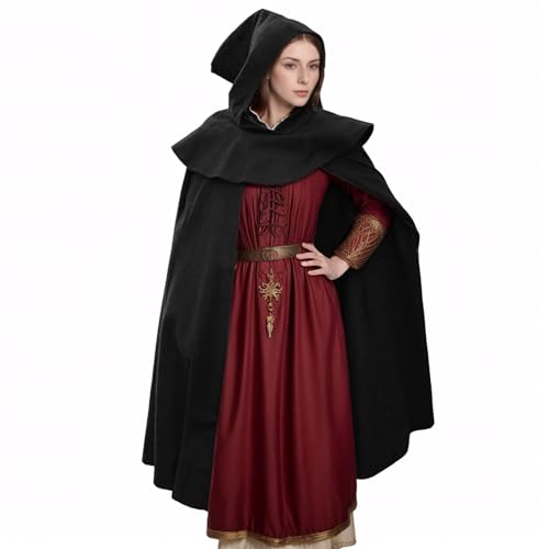 UniqKaliber Damen Kapuzenumhang Renaissance Kapuzenumhang Mittelalter Cosplay Vintage Umhang Halloween Kostüme von UniqKaliber