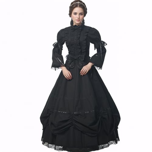 UniqKaliber Damen Mittelalterliches viktorianisches Kleid Gothic Spitze Kostüm Renaissance Hofkleid Kolonial Retro Ballkleid für Halloween von UniqKaliber