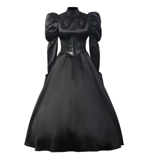 UniqKaliber Damen Mittelalterliches viktorianisches Retro-Kolonial-Festkleid Gothic Ballkleid Kostüme Rokoko Kleid (ein Taillengürtel und ein Drei-Creolen) von UniqKaliber