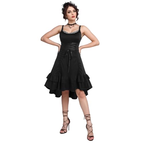 UniqKaliber Gothic Viktorianische Kleider für Damen, Renaissance High Low Kleid, ärmellos, Steampunk-Kleid, Piratenkostüm von UniqKaliber