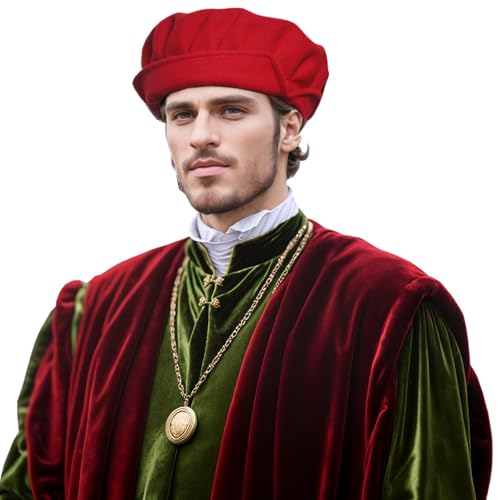 UniqKaliber Mittelalter Kostüm Zubehör Hut Renaissance Tudor Flat Caps Cosplay Party Barett für Mittelalter von UniqKaliber