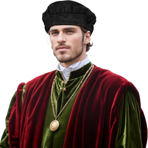 UniqKaliber Mittelalter Kostüm Zubehör Hut Renaissance Tudor Flat Caps Cosplay Party Barett für Mittelalter von UniqKaliber