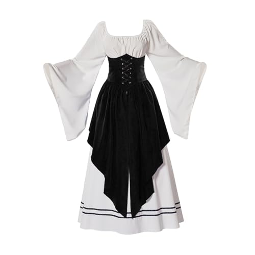 UniqKaliber Renaissance-Kleid für Damen, langärmelig, mittelalterliches viktorianisches Kleid, hohe Taille, Kleid, Cosplay-Kostüm von UniqKaliber