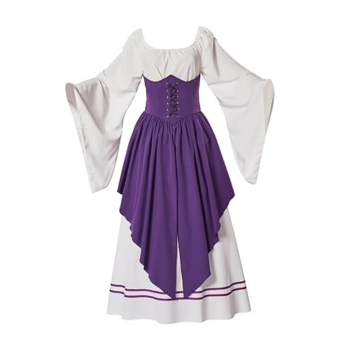 UniqKaliber Renaissance-Kleid für Damen, langärmelig, mittelalterliches viktorianisches Kleid, hohe Taille, Kleid, Cosplay-Kostüm von UniqKaliber