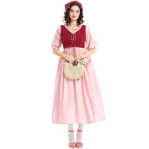 UniqKaliber Rosa Kolonialkleid für Damen, Renaissance Mittelalter Kleid Prärie Kleid Irisches Kleid Ren Faire Kostüm von UniqKaliber