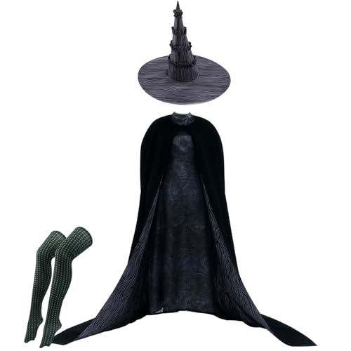 UniqKaliber Wicked Elphaba Kostüm für Erwachsene, Wicked Cosplay Elphaba Langarm Kleid mit Umhang Hut für Party Kostüm von UniqKaliber