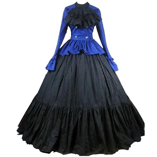 UniqKaliber Zweireihiges Damenkleid mit Knöpfen im viktorianischen Gothic-Stil, Ballkleid für Halloween, Cosplay, Kostüm mit Manschette von UniqKaliber