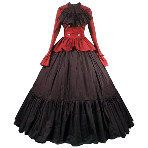 UniqKaliber Zweireihiges Damenkleid mit Knöpfen im viktorianischen Gothic-Stil, Ballkleid für Halloween, Cosplay, Kostüm mit Manschette von UniqKaliber