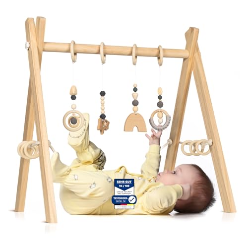 Spielbogen Baby aus Holz - Schadstofffreis Spieltrapez Baby Spielzeug ab 0 Monaten für Wohnung und Kinderzimmer mit Activity Holz-Spielzeug von Unique Nature