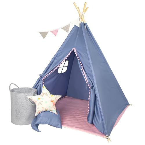Unique Nature Tipi Zelt Kinder 120x120x180 cm weiß grau mit Kissen & Korb – Indoor Spielzelt faltbar mit Holzrahmen, Fenster & Vorhang für Kinderzimmer, Mädchen & Jungen Unique Nature Tipi Zelt Kinder 120x120x180 cm weiß grau mit Kissen & Korb – Indoor Spielzelt faltbar mit Holzrahmen, Fenster & Vorhang für Kinderzimmer, Mädchen & Jungen von Unique Nature