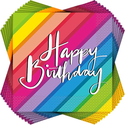 Geburtstags-Servietten mit lebendigen Luftballons und Regenbogenfarben, 16 cm, bunt, weich und festlich, perfekt für unvergessliche Feiern, 16 Stück von Unique Party