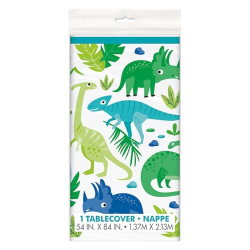 Unique 78313 Kunststoff-Tischdecke - 2,13 m x 1,37 m - Blaue & Grüne Dinosaurier-Party, Cartoon, Multicolour, 83.9 x 53.9 inch (Rectangular) von Unique