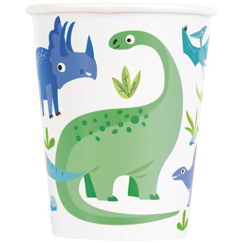 Unique 82215 Papierbecher-266 ml-Blaue & Grüne Dinosaurier-Party-8er-Pack, Multicolour, 9cm x 7.5cm / 3.5 in x 3 in von Unique