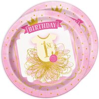 "1st Birthday", Partyteller in pink & gold, 8 Stück, Pappe von Unique