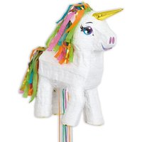 Einhorn Zugpinata mit 12 bunten Bändern, Pullpinata aus Pappe, 52cm von Unique