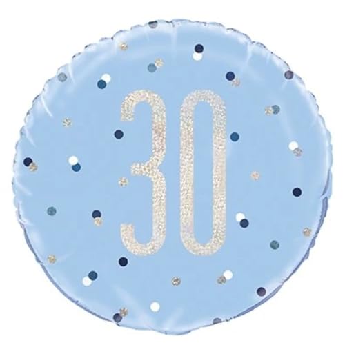 Folien-Geburtstags-Luftballon - 45 cm - 30. Geburtstag - Glitzer Blau & Silber Geburtstag von Unique