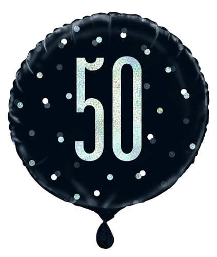 Folien-Geburtstags-Luftballon - 45 cm - 50. Geburtstag - Glitzer Schwarz & Silber Geburtstag von Unique