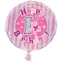 Folienballon "Happy 1st Birthday", pink prismatisch glitzernd, Ø 35cm von Unique