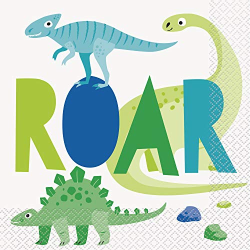 Papierservietten - 16,5 cm - Blaue & Grüne Dinosaurierparty - Packung mit 16 Stück von Unique