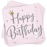 Papierservietten "Happy Birthday" mit Schwanen-Motiv, 16er Pack, 33cm x 33cm von Unique