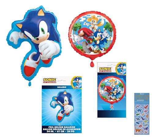 Sonic Birthday Party Supplies Bundle enthält 1 SuperShape Mylar-Folienballon 61 cm, 1 Mylar-Folienballon 45,7 cm, 1 Dinosaurier-Aufkleberbogen von Unique