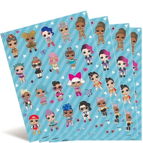 Unique 23799 LOL Surprise Stickerbögen Party-4er Pack, Cartoon, Multicolour von Unique