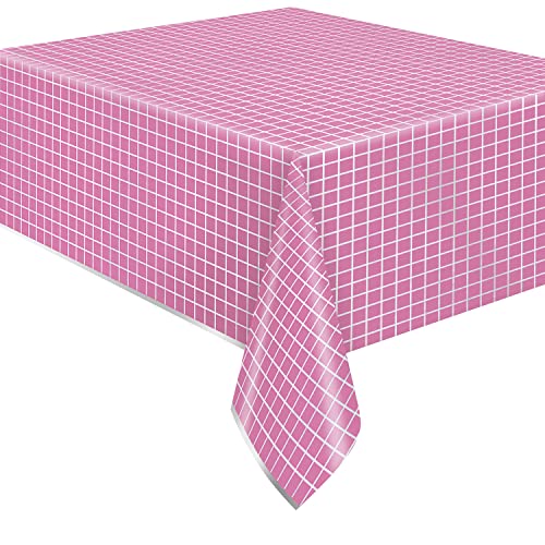 Unique 26283 Kunststofffolie Tischdecke – 2,13 m x 1,37 m – Silber & Helle Party Rosa – 1 Stück (1 Packung), Einfarbig, Mehrfarbig von Unique