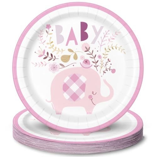 Unique 78375 Teller für Babyparty, rund, 22,9 cm, Rosa, 8 Stück von Unique