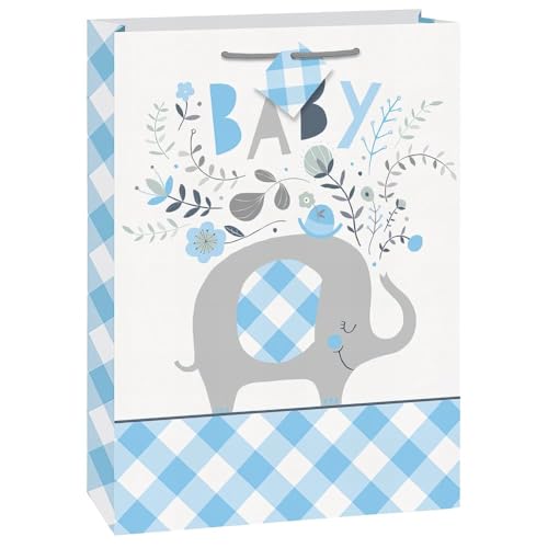 Elegante blaue Jumbo-Geschenktüte mit floralem Elefant (33 cm x 45 cm) – schönes, Unique und stilvolles Design – perfekt für besondere Anlässe, Geburtstage, Babypartys – 1 Stück von Unique