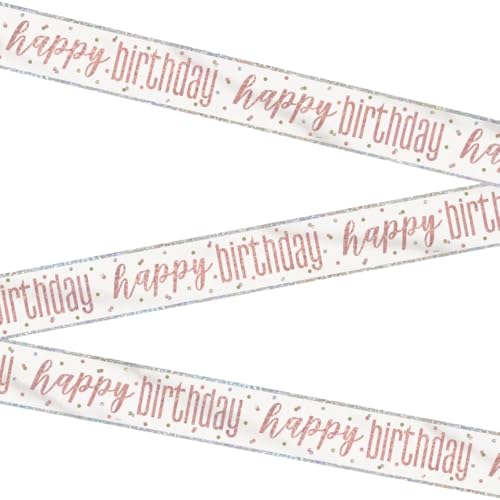 Unique 84849 - Geburtstagsbanner "Happy Birthday" – 2,74 m – Glitz Roségold Party – 1 Stück (1 Stück) von Unique Party