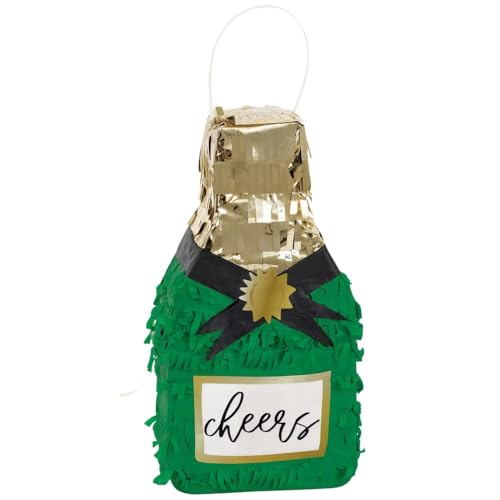 Unique Luxuriöse Mini-Champagnerflaschen-Piñata – 1 Stück – grünes, goldenes, weißes und schwarzes Papier-Design – ideal für elegante Feiern und Unique Momente von Unique