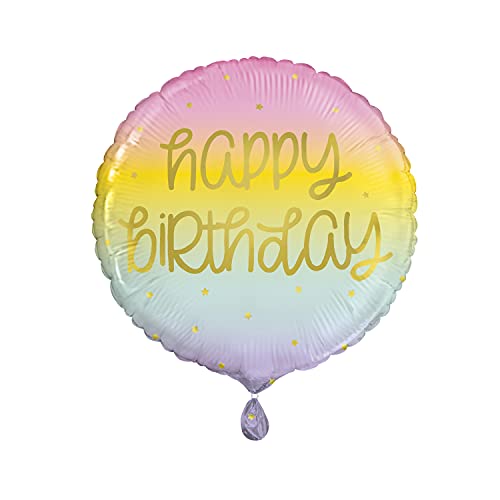 Unique Party 54981 - Geburtstagsballon - 45 cm - Gold Pastell Regenbogen Geburtstag von Unique