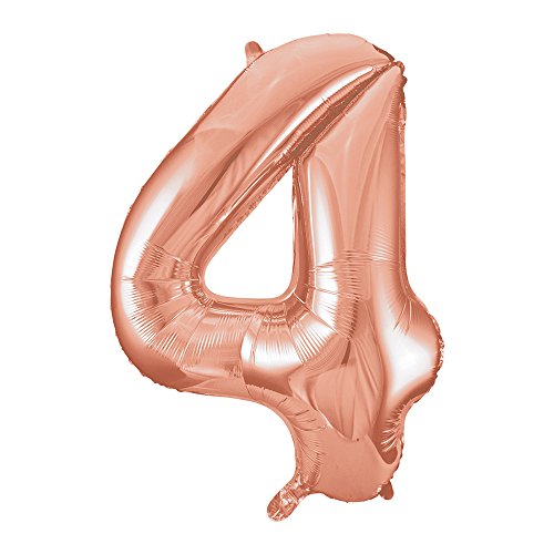 Unique Party Supplies 55874 Riesenzahl 4 Luftballon - 86 cm - Roségold, Rose Gold von Unique