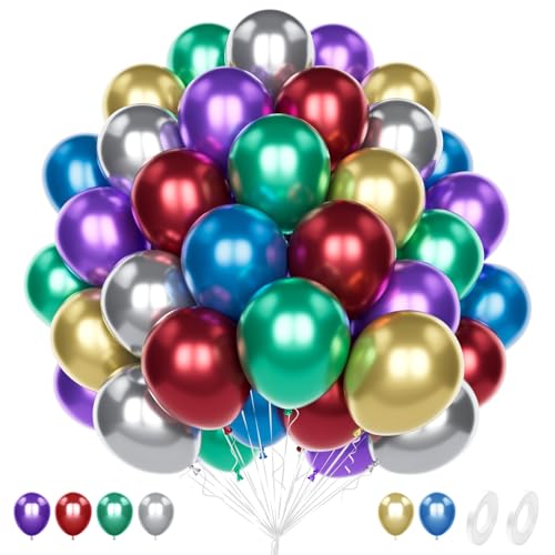 Luftballons Bunte Metallice, 60 Stück 12 Zoll Regenbogen Ballons für Frauen Männer Geburtstag Karneval Babyparty Brautdusche Jahrestag Verlobung Hochzeit Abschluss Party Dekoration von Unisun