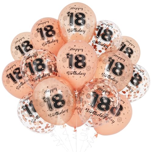 Unisun 18. Geburtstag Luftballons, 18 Jahre Geburtstag Dekorationen für Mädchen, Happy Birthday Rose Gold 18 Jahrestag Ballons Deko für Frauen Geburtstag Party Supplies von Unisun