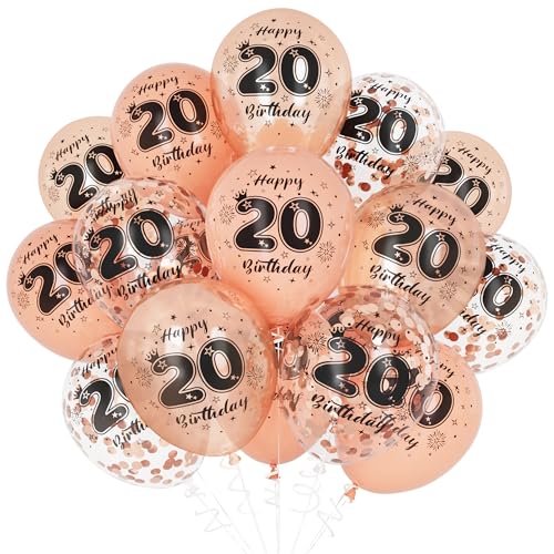 Unisun 20. Geburtstag Luftballons, 20 Jahre Geburtstag Dekorationen für Mädchen, Happy Birthday Rose Gold 20 Jahrestag Ballons Deko für Frauen Geburtstag Party Supplies von Unisun