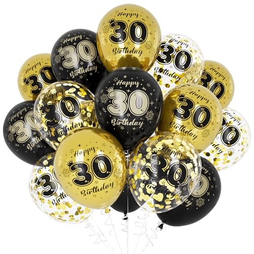 Unisun 30. Geburtstag Luftballons, 30 Jahre Geburtstag Dekorationen für Männer Frauen, Happy Birthday Schwarz Gold 30 Jahrestag Ballons Deko für Geburtstag Party Supplies von Unisun