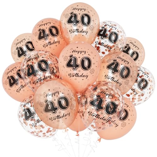 Unisun 40. Geburtstag Luftballons, 40 Jahre Geburtstag Dekorationen für Frauen Mädchen, Happy Birthday Rose Gold 40 Jahrestag Ballons Deko für Geburtstag Party Supplies von Unisun