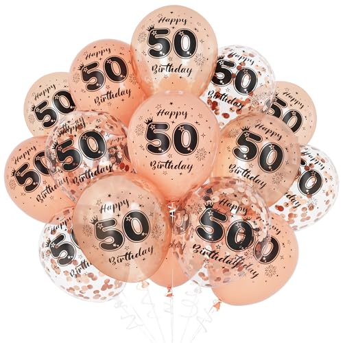 Unisun 50. Geburtstag Luftballons, 50 Jahre Geburtstag Dekorationen für Frauen Mädchen, Happy Birthday Rose Gold 50 Jahrestag Ballons Deko für Geburtstag Party Supplies von Unisun