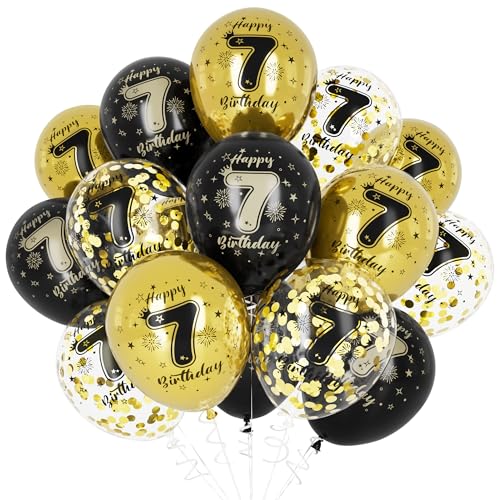 Unisun 7. Geburtstag Luftballons, 7 Jahre Geburtstag Dekorationen für Jungen, Happy Birthday Schwarz Gold 7 Jahrestag Ballons Deko für Geburtstag Party Supplies von Unisun